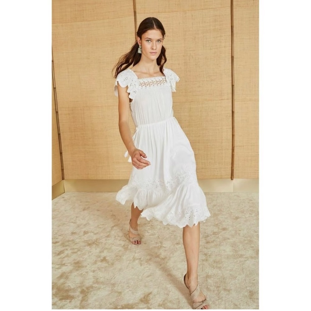 Ulla Johnson Opeline Midi Dress Eyelet Embroidered Crochet Romantic Linen Cotton